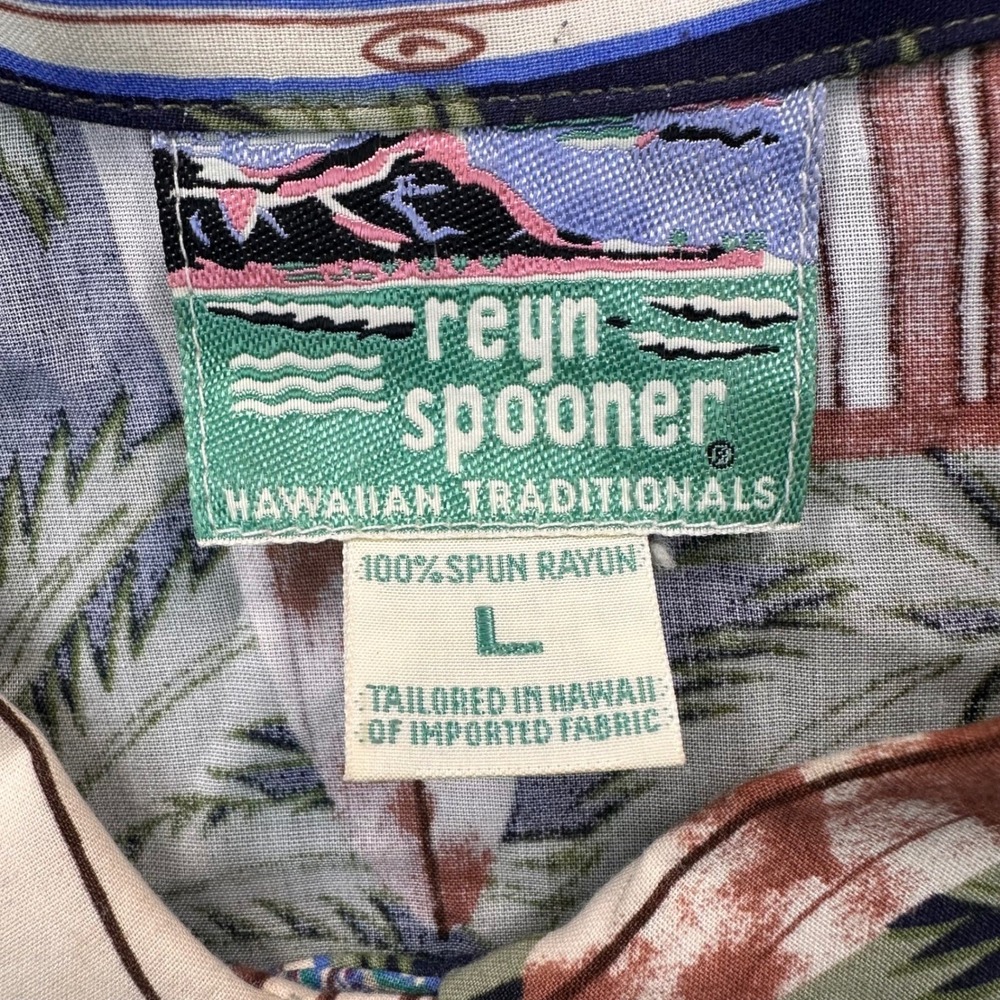 Reyn Spooner Women's L Hawaiian Surfboard Longboard Palm Tree Print Camp Rayon - Picture 4 of 9